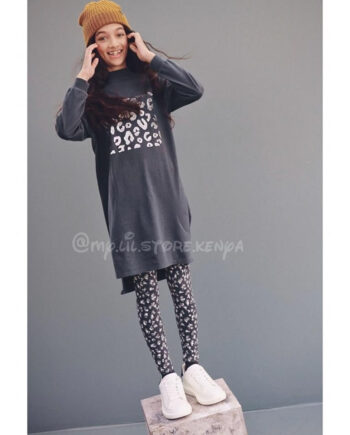Next Charcoal Grey Charcoal Grey Animal Sequin Longline Dress with Leggings 9YRS (Height 134cm)
