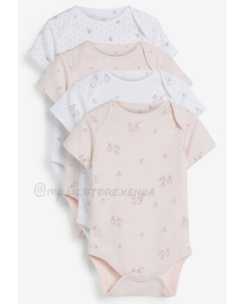 Next Pink 4 Pack Delicate Bunny Short Sleeved Bodysuits 12-18Mths