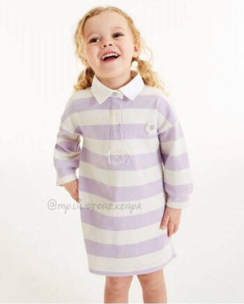 Next Purple Lilac Stripe Long Sleeve Rugby Collared Dress 1.5-2YRS (Height 92cm) & 4-5YRS (Height 110cm)