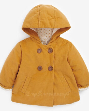 Next Yellow Ochre Baby Corded Hooded Jacket With Fleece Lining 12-18mths